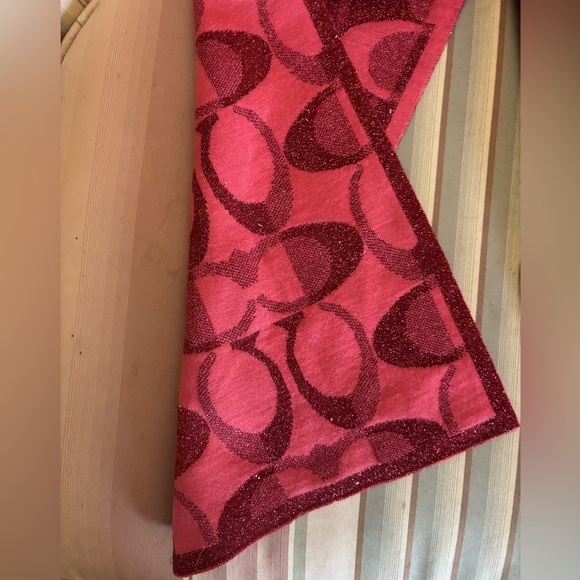 Coach Pink and Red Logo Scarf - Picture 3 of 4